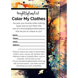 Form for ordering custom-dyed white clothing from Brightly Twisted with color card options