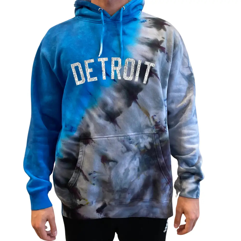 Tie-dyed blue and gray Detroit hoodie sweatshirt for ultimate playoff hoodie style