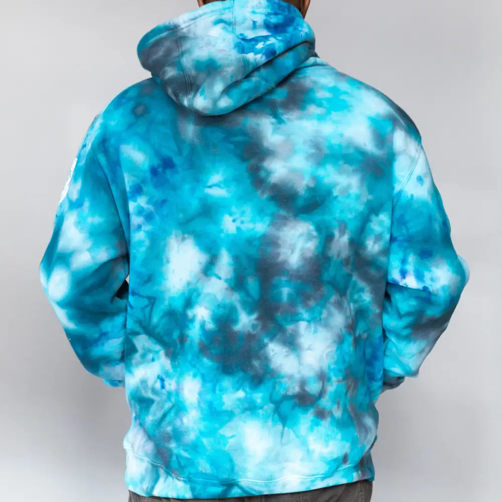 Tie dye Detroit Lions Unfinished Business Hoodie in turquoise and gray colors