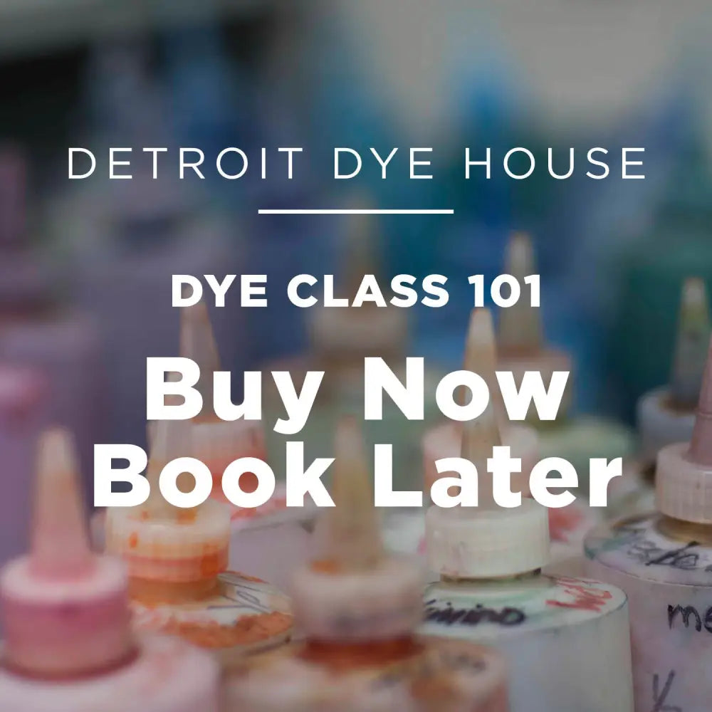 Advertisement for Detroit Dye House Dye Class 101 in Corktown with Buy Now Book Later option