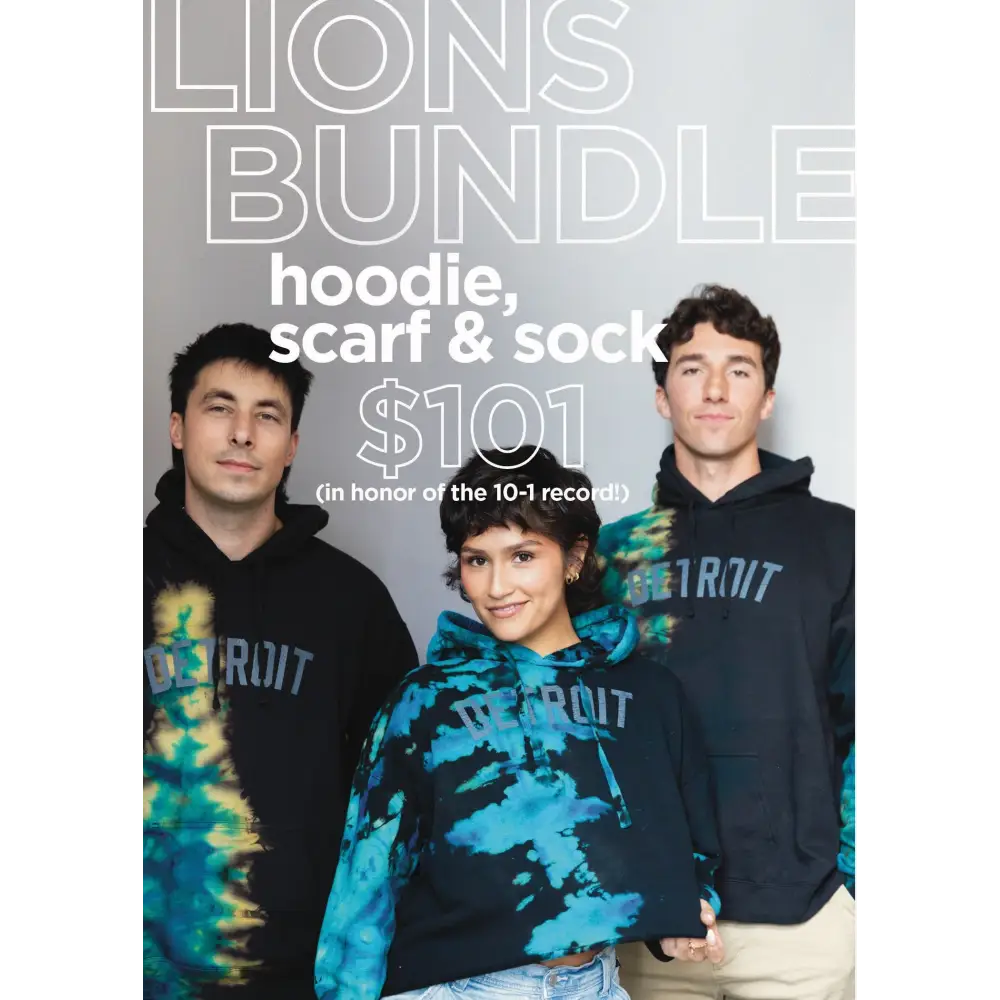 Detroit Lions tie-dye clothing bundle with hoodie, scarf, and socks for $101