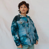 Angie Jacket tie-dyed denim in turquoise and navy blue for stylish casual wear