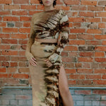 Cait set tie-dyed two-piece dress with high slit maxi skirt in beige and brown tones