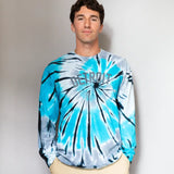 Turquoise and black spiral tie dye long sleeve sweatshirt from Lions Long Sleeve tee