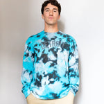 Turquoise and black tie dye long sleeve sweatshirt with Detroit text design