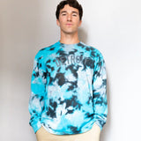 Turquoise and black tie dye long sleeve sweatshirt with Detroit text design