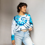 Cropped tie dye sweatshirt in blue and white pattern from Lions Crop Crew clothing