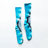 Blue and black tie-dye socks made from soft bamboo rayon for stylish clothing