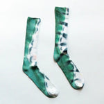 Tie-dyed green and white socks made from bamboo rayon clothing