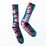 Tie dye red, white, and blue spiral bamboo rayon socks for stylish clothing