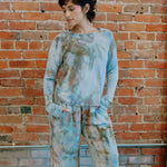 Tie-dyed loungewear set in soft blue and brown tones featuring Soft Serena Top design