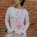 Pink and white tie-dyed Soft Serena Top with a watercolor-like pattern