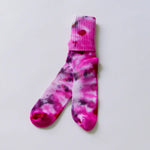 Pink and purple tie dye socks made from soft bamboo rayon with a marbled pattern