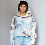 Tie-dyed Sophie pullover hoodie with blue and purple watercolor patterns mso-data-placement same-cell