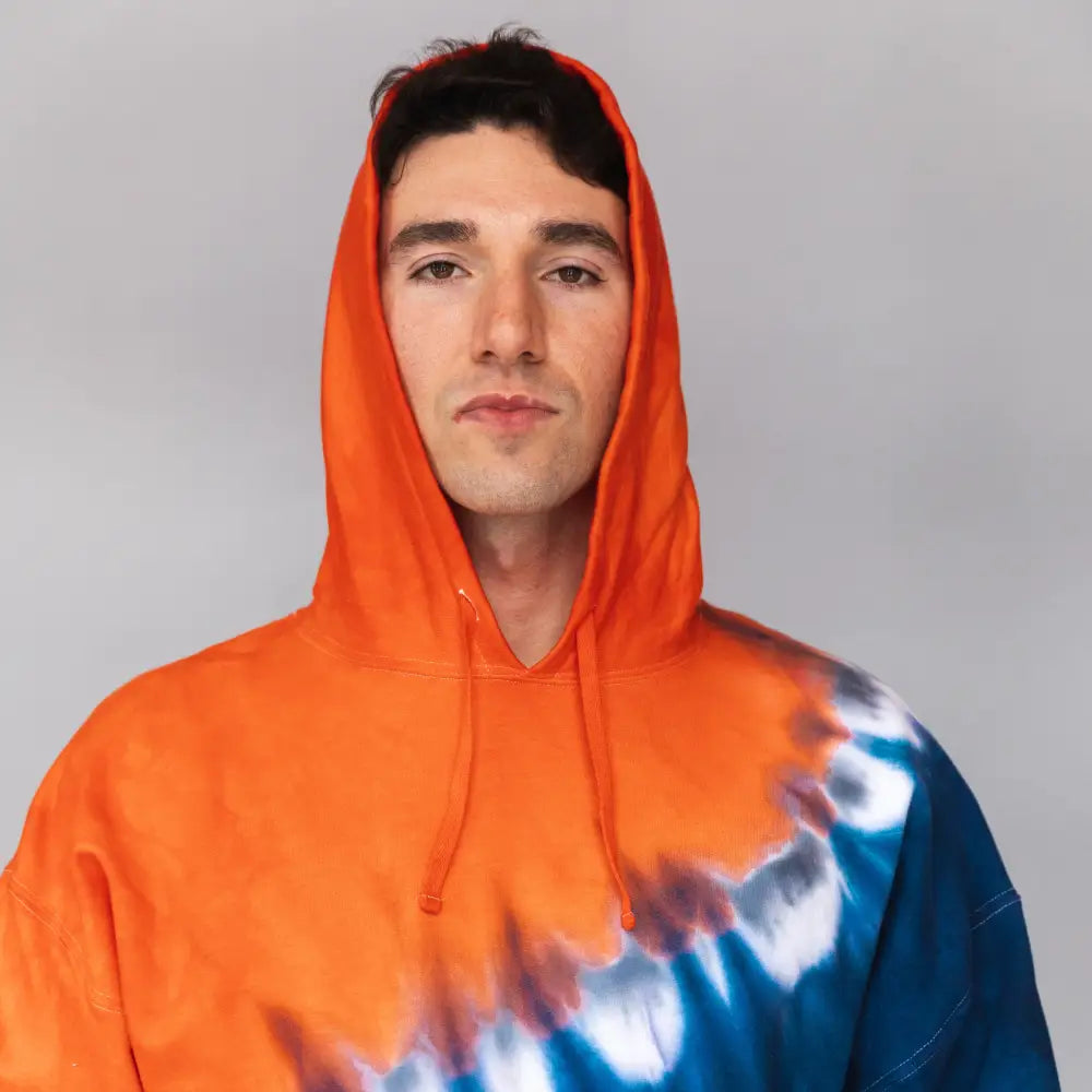 Orange and blue tie dye hoodie sweatshirt inspired by Detroit Tigers clothing