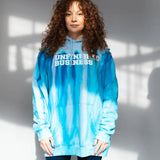 Blue tie dye hoodie sweatshirt with UNFINISHED BUSINESS text for Detroit Lions fans