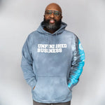 Gray Detroit Lions Unfinished Business Hoodie with blue tie dye sleeve design