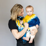 Parent and baby in matching tie dye outfits featuring an adorable Kid Jacket