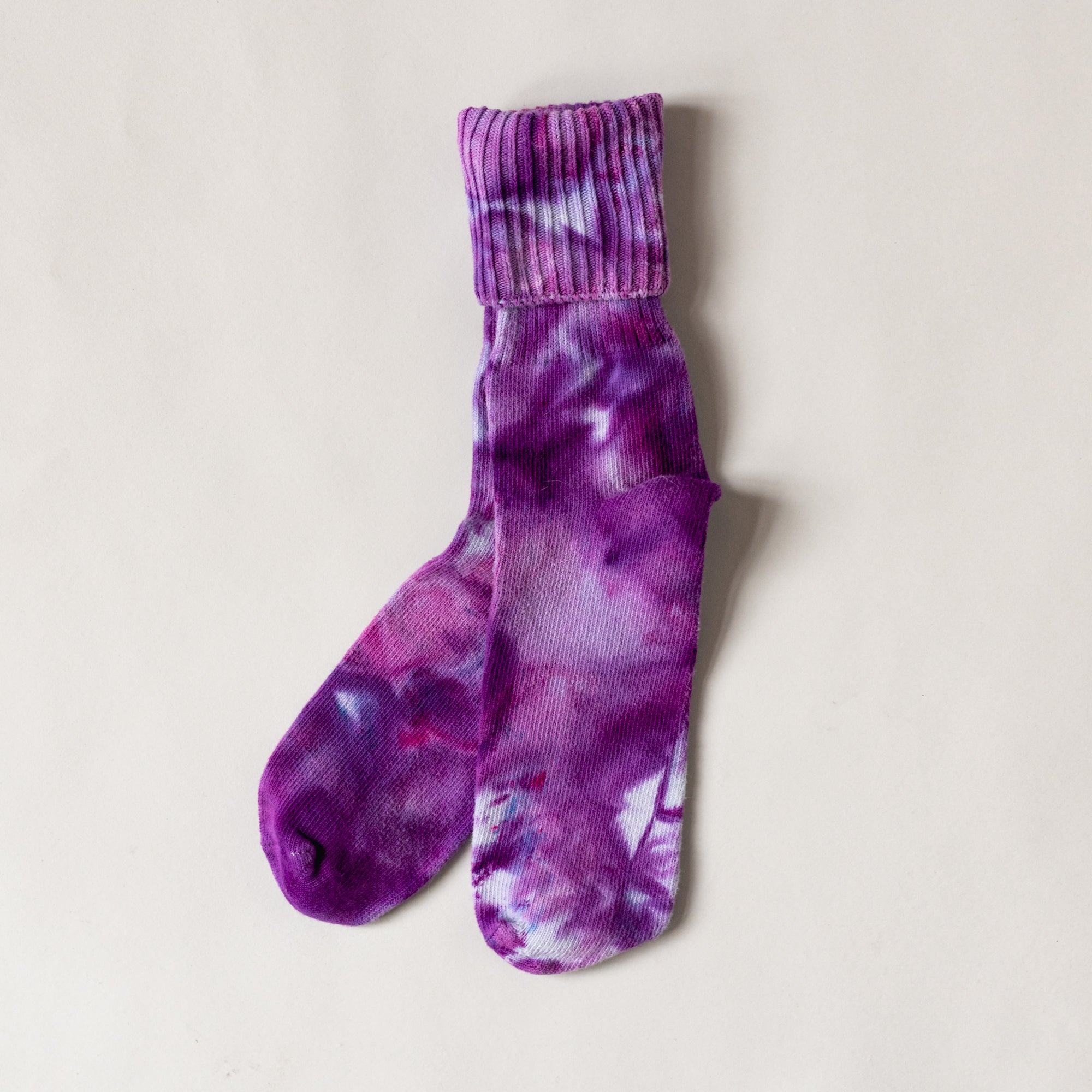 Color socks in varying purples.