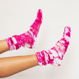 Color socks in varying pinks.